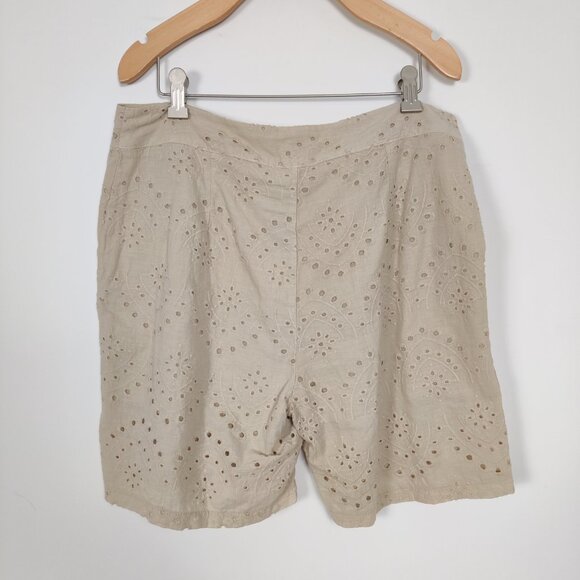 Modai Women's NEW Shorts Size L Beige Cotton Lined Eyelet Resortwear Lightweight - Picture 6 of 10